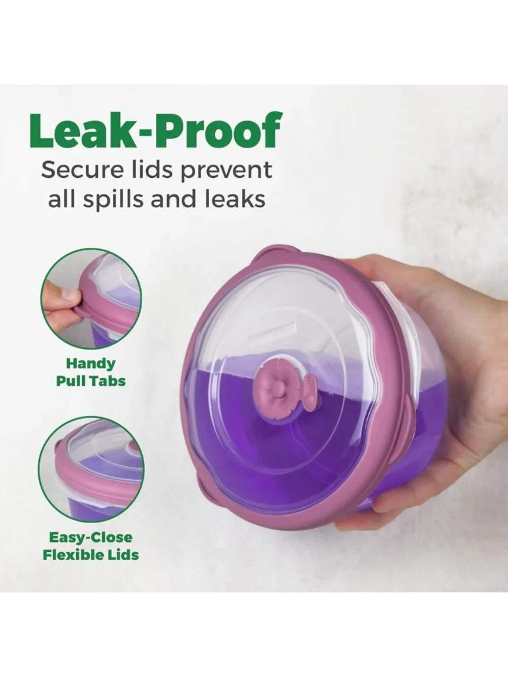 6-Piece 3.1 Cup Plastic Food Storage Bowls with Airtight Lids - Microwave